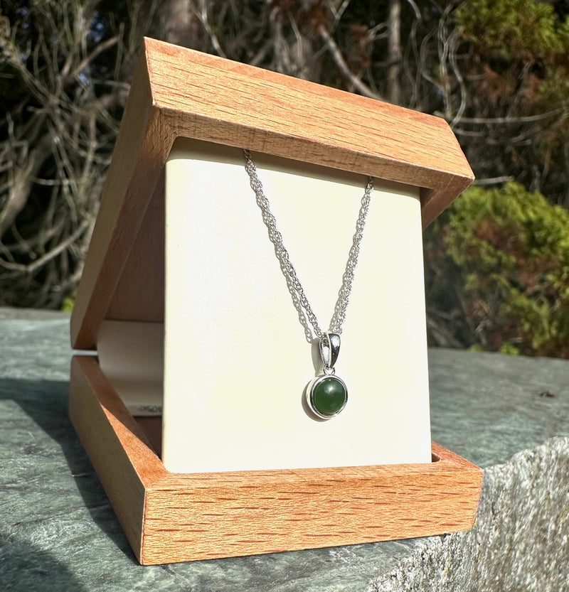Dainty Silver and Jade Pendant - 6mm -4594