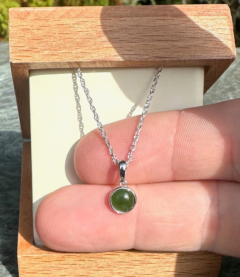 Dainty Silver and Jade Pendant - 6mm -4594