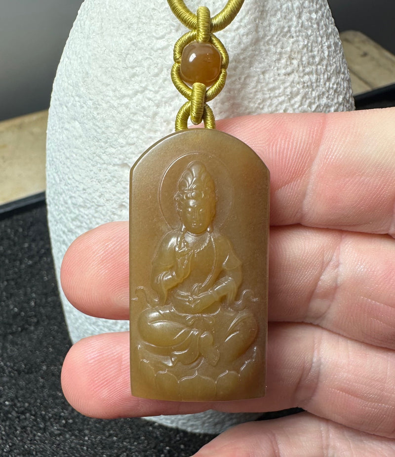 Honey Jade Guanyin Pendant, 43mm
