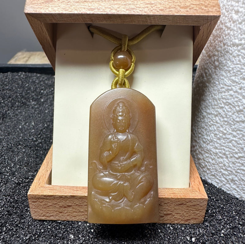 Honey Jade Guanyin Pendant, 43mm