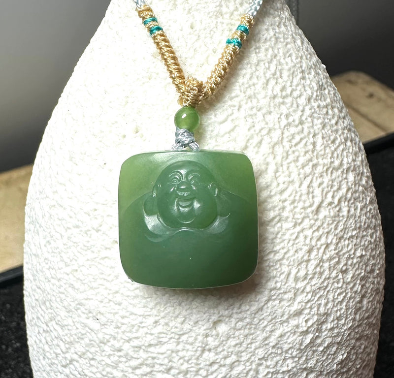 Siberian Jade Happy Buddha Pendant, 21mm