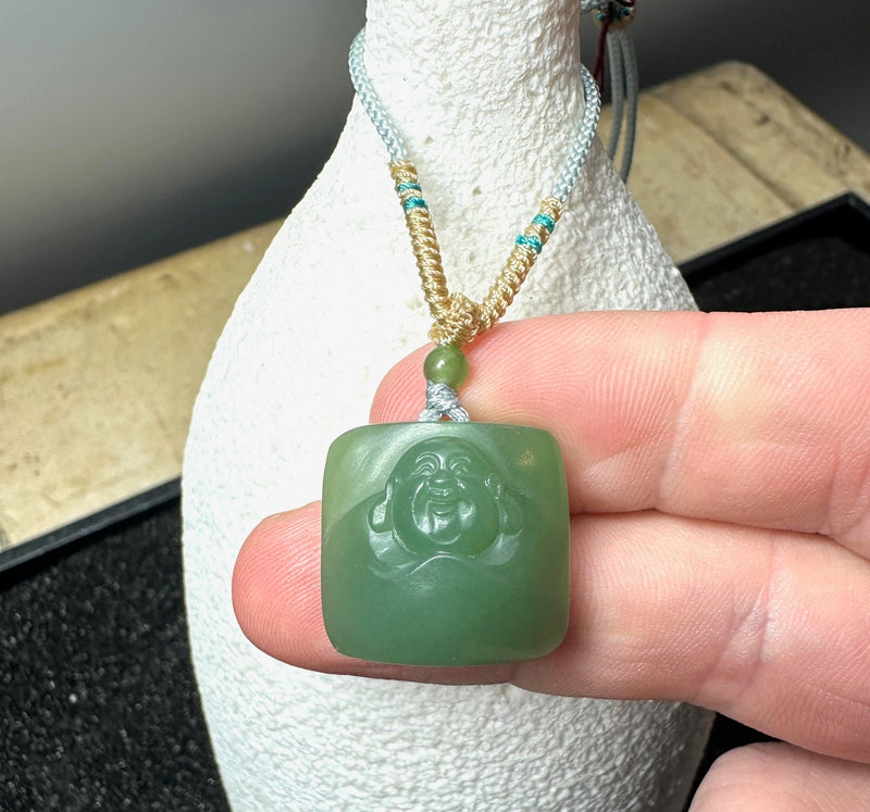 Siberian Jade Happy Buddha Pendant, 21mm
