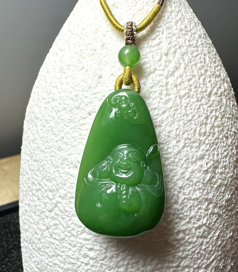 Siberian Jade Happy Buddha Pendant, 37mm