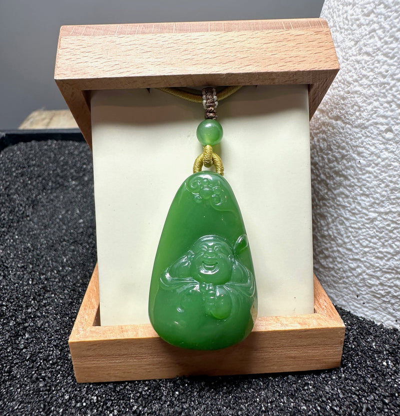 Siberian Jade Happy Buddha Pendant, 37mm