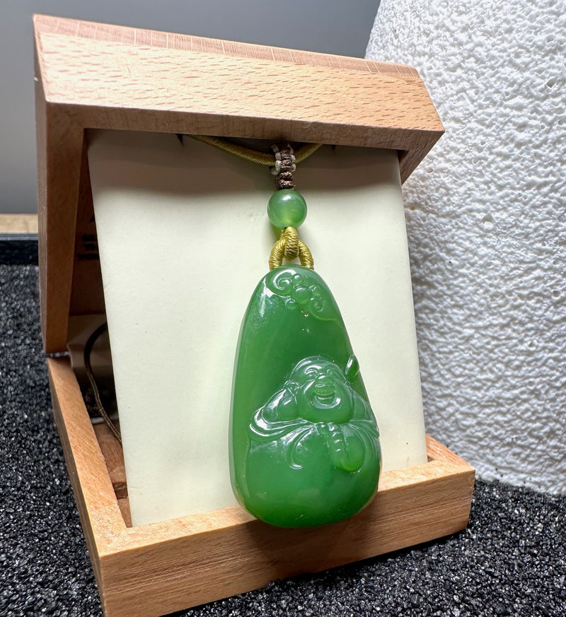 Siberian Jade Happy Buddha Pendant, 37mm