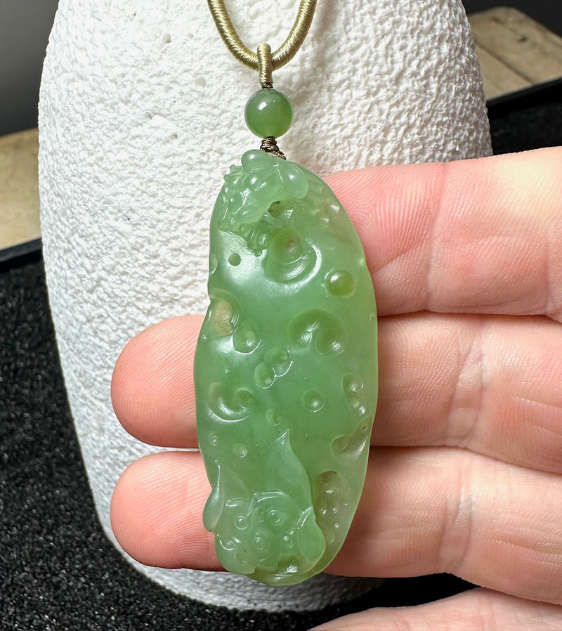 Siberian Jade Happy Frog Pendant, 54mm Long