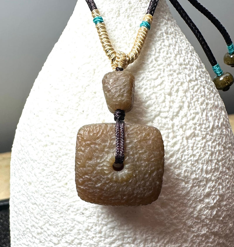 Honey Jade Texture Square Pi Pendant, 20mm