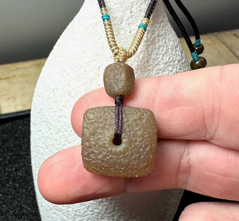 Honey Jade Texture Square Pi Pendant, 20mm