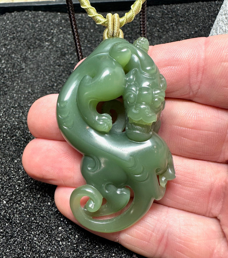 Large Siberian Jade Dragon Pendant 65mm
