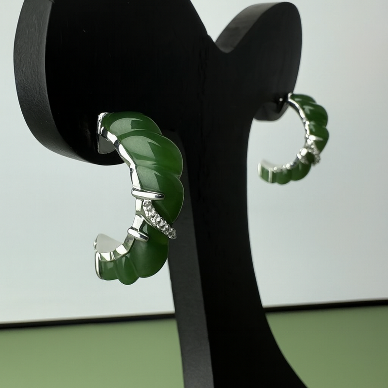 AA Canadian Jade and Silver Earrings - 6619