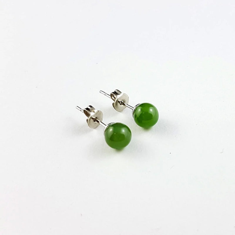 Jade Earrings - 6mm Bead in Stainless - The Jade Store