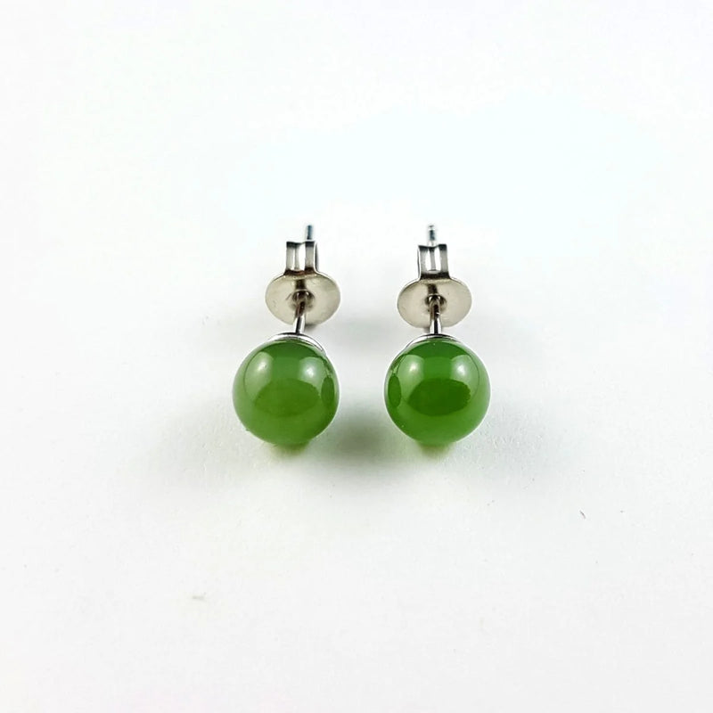 Jade Earrings - 6mm Bead in Stainless - The Jade Store