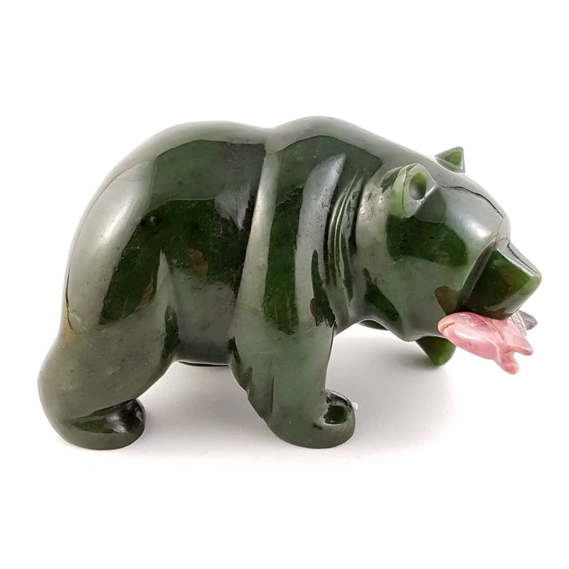 Jade Bear 5" with Rhodonite Fish - The Jade Store