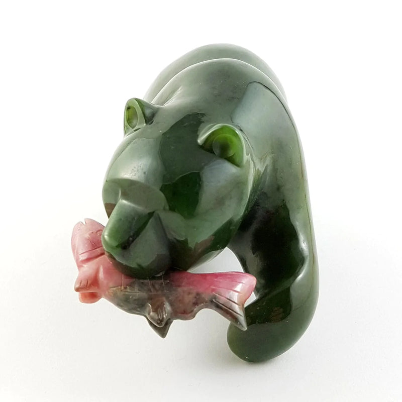 Jade Bear 5" with Rhodonite Fish - The Jade Store