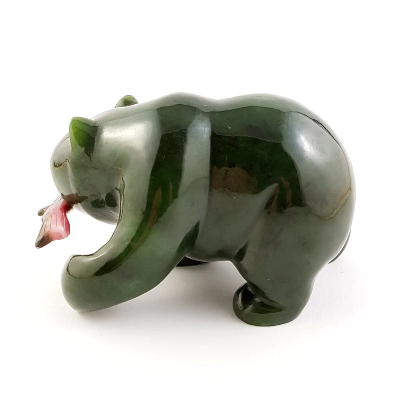 Jade Bear 5" with Rhodonite Fish - The Jade Store