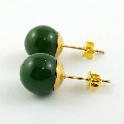 Jade Earrings - 10mm Studs in Gold Stainless - The Jade Store