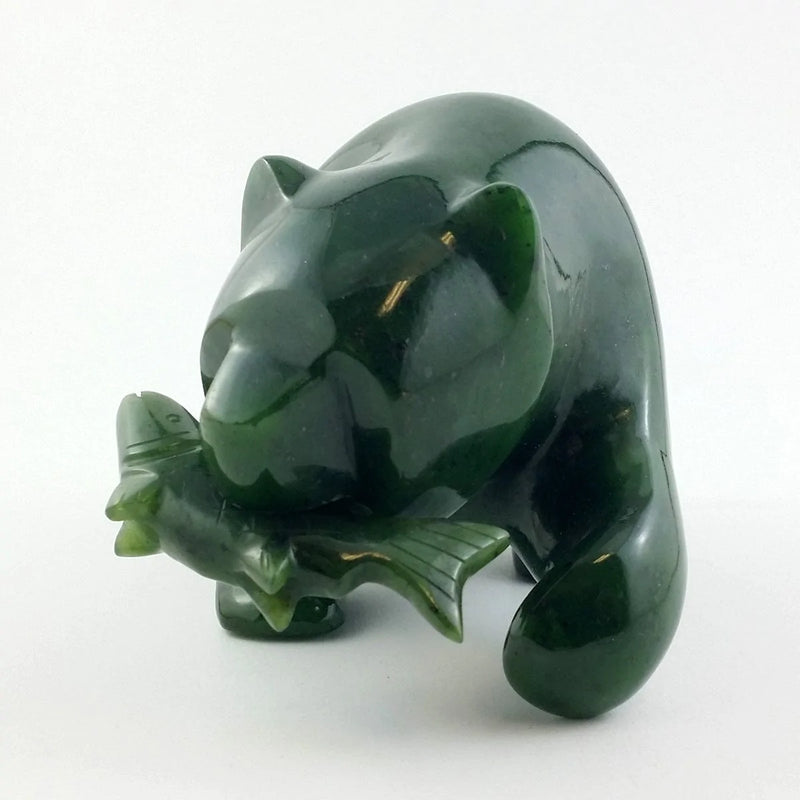 Jade Bear with Jade Fish - 5" - The Jade Store