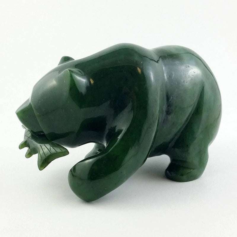 Jade Bear with Jade Fish - 5" - The Jade Store