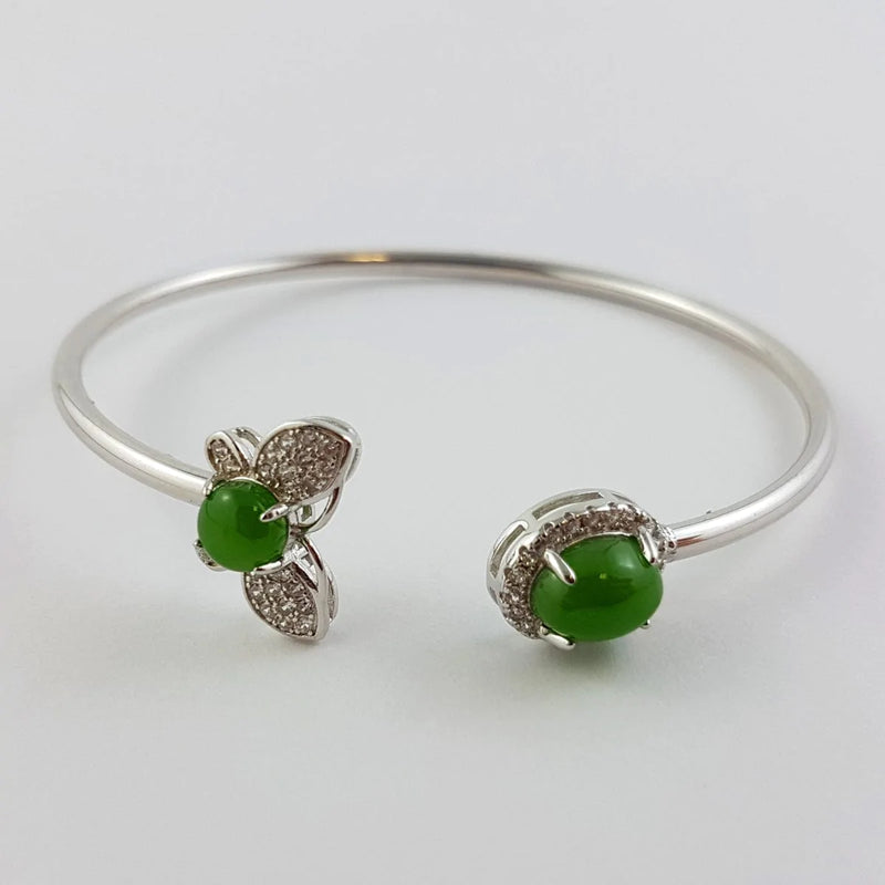 Jade Bracelet - Silver Cuff Bangle - The Jade Store