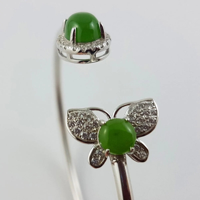 Jade Bracelet - Silver Cuff Bangle - The Jade Store