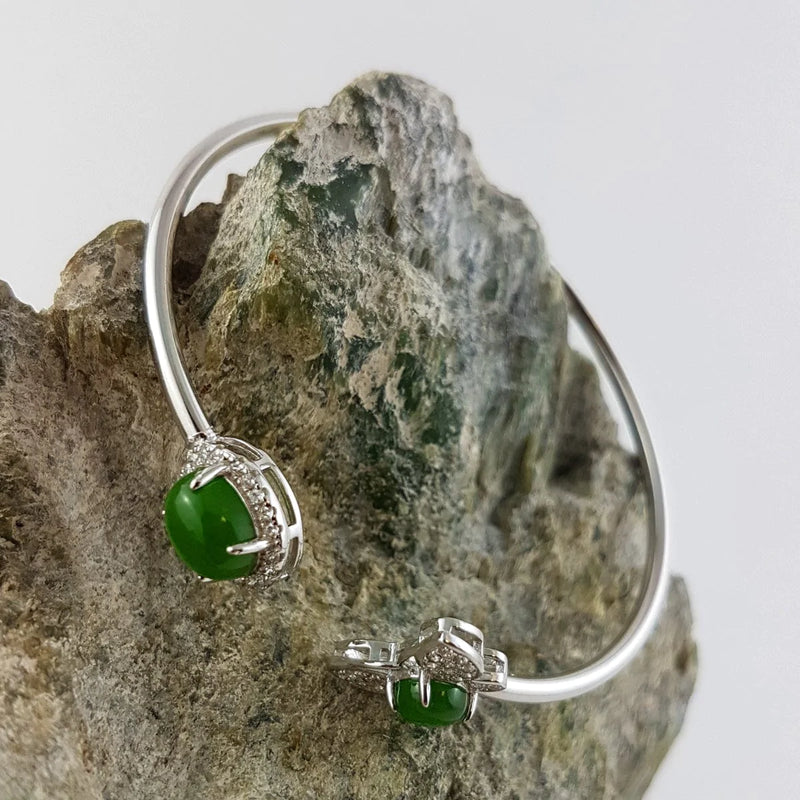 Jade Bracelet - Silver Cuff Bangle - The Jade Store