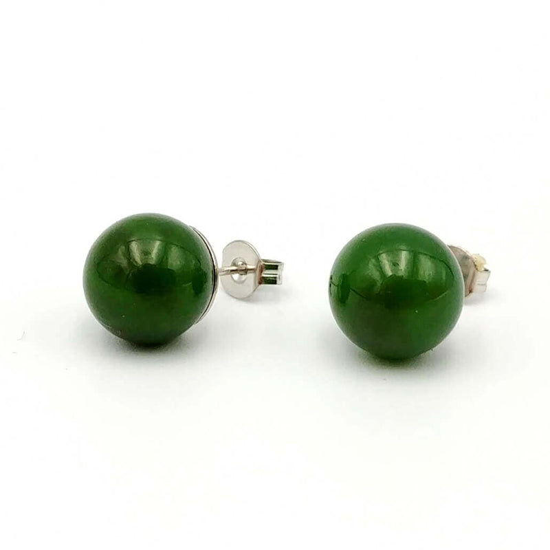 Jade Earrings - 10mm Bead in Silver - The Jade Store