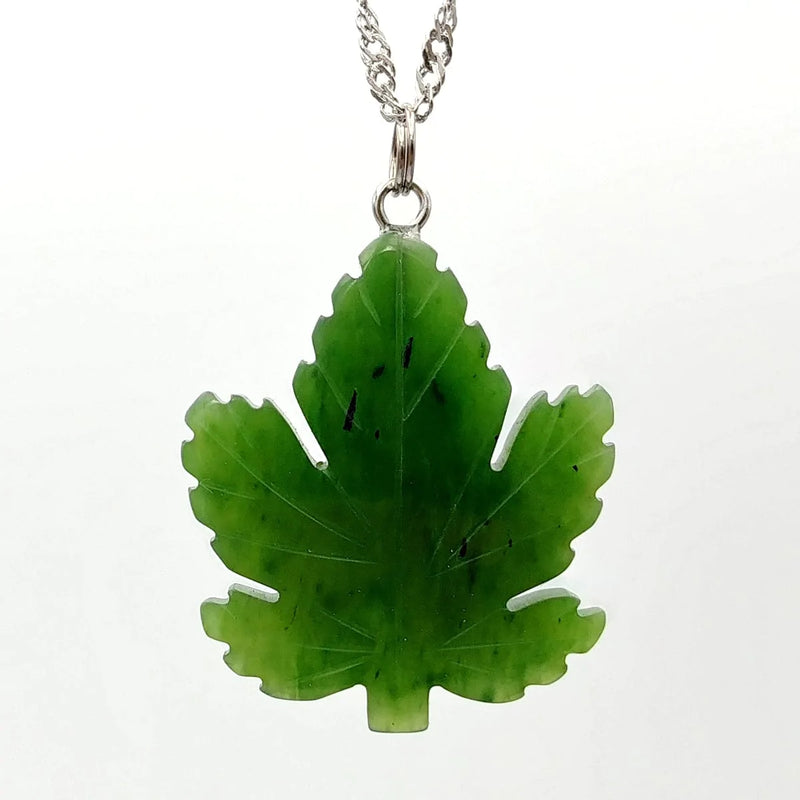 Jade Pendant - Maple Leaf Stainless - The Jade Store