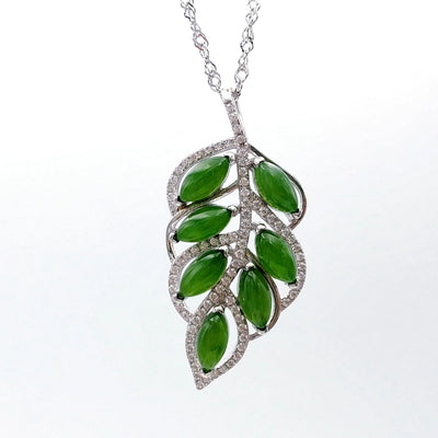 Jade Pendant - Leaf in Silver & CZ - The Jade Store