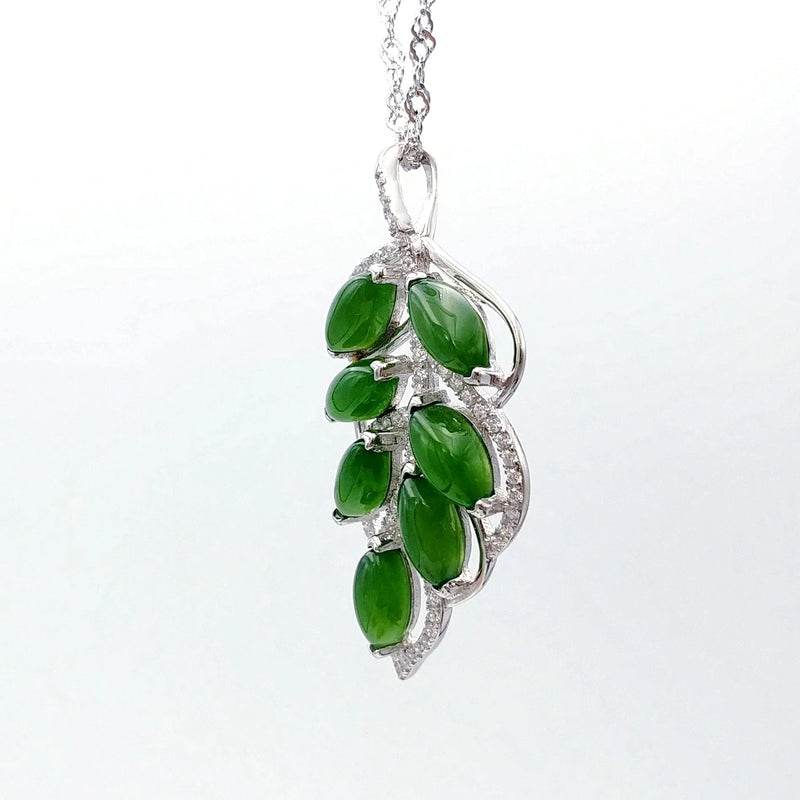 Jade Pendant - Leaf in Silver & CZ - The Jade Store