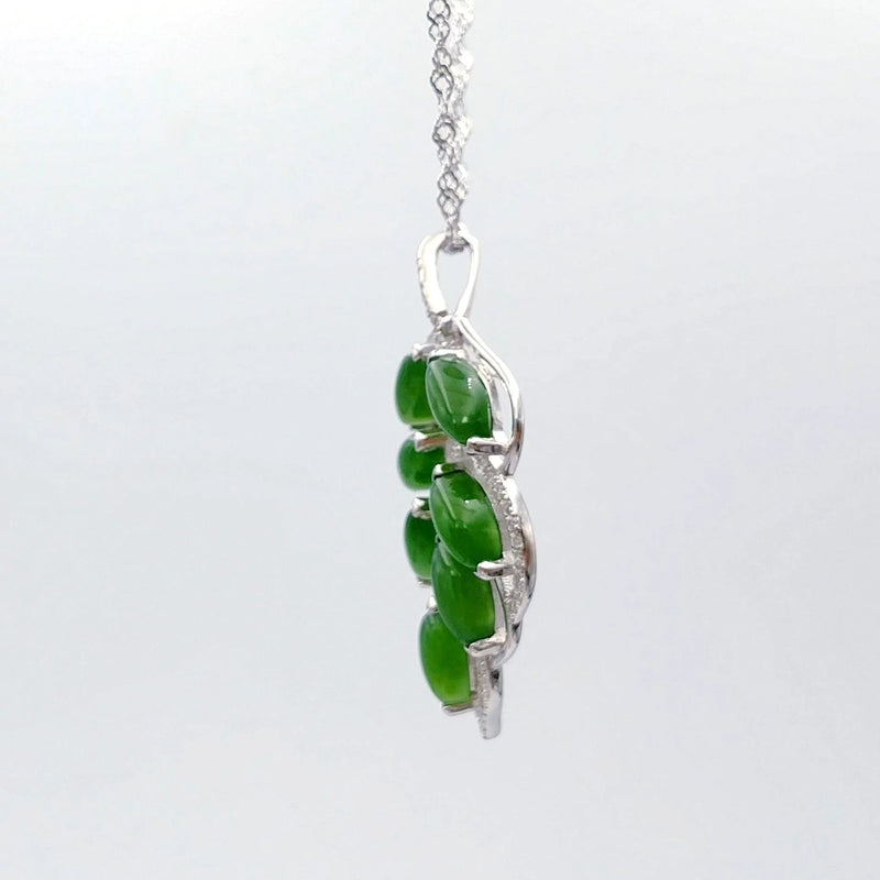 Jade Pendant - Leaf in Silver & CZ - The Jade Store