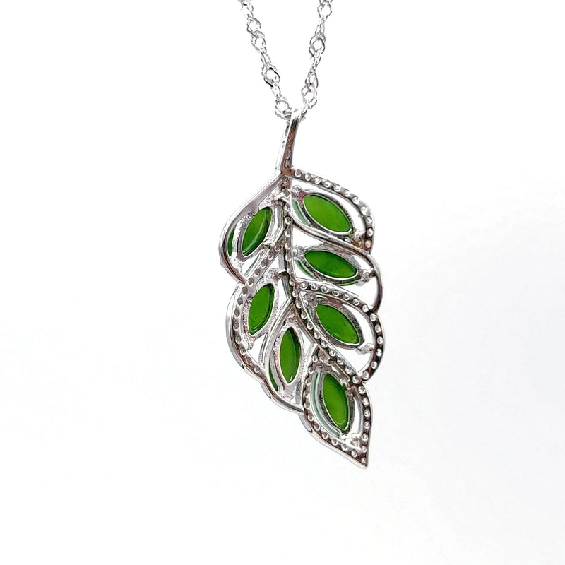 Jade Pendant - Leaf in Silver & CZ - The Jade Store