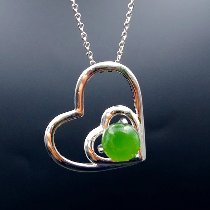 Jade Pendant - Heart Nested Silver - The Jade Store