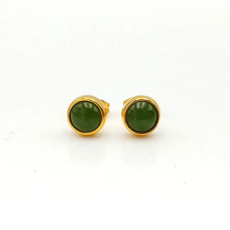 Jade Earrings - 5mm Round Studs Gold - The Jade Store