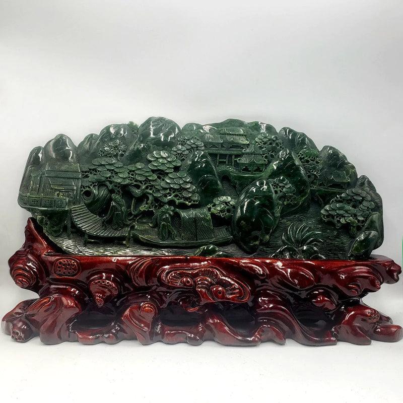 Jade Mountain Carving - Sages & River Scene - The Jade Store