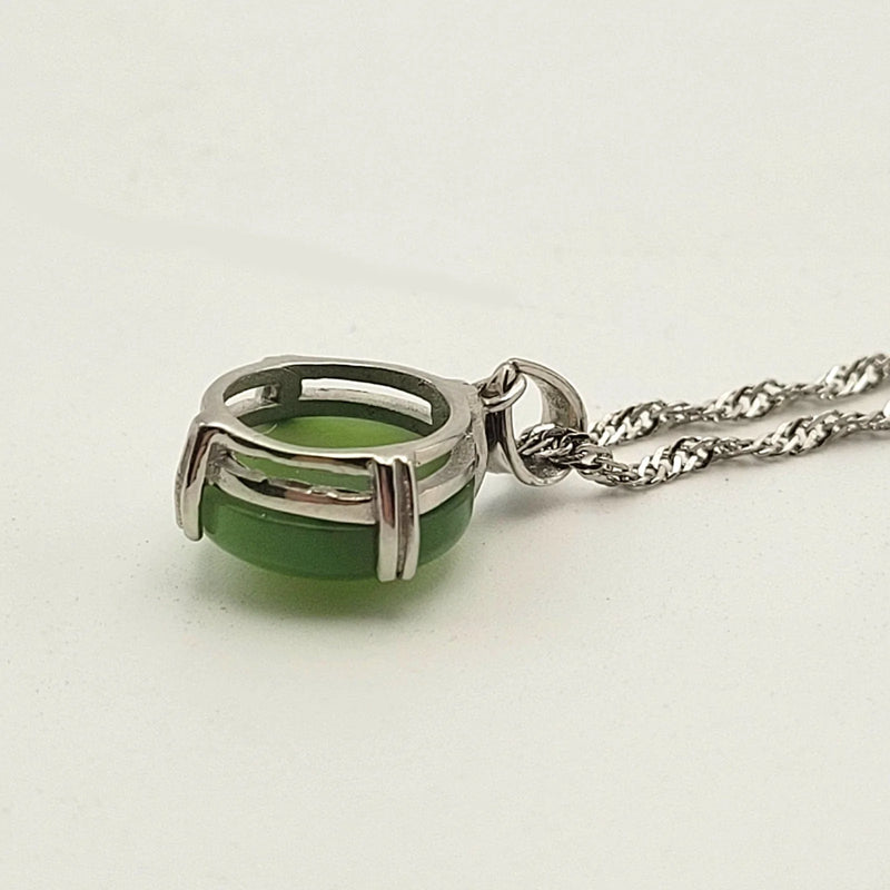 Jade Pendant - Round 4 Prong Stainless - The Jade Store