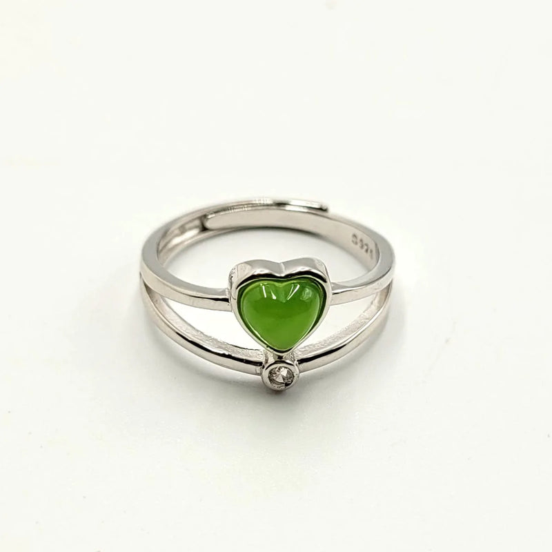 Jade Ring - Heart & Single CZ - The Jade Store