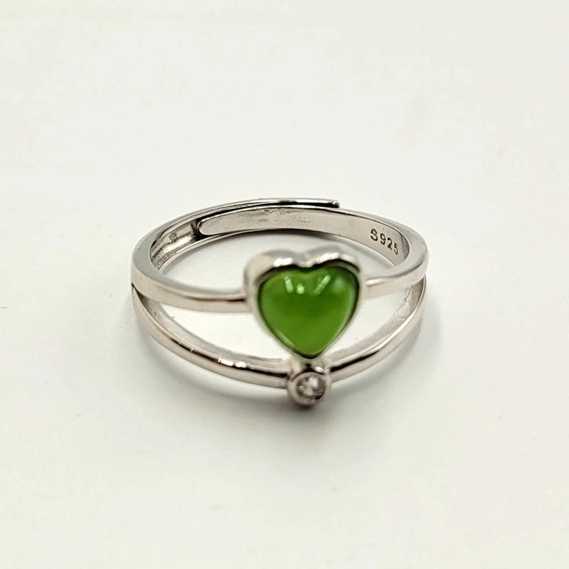 Jade Ring - Heart & Single CZ - The Jade Store