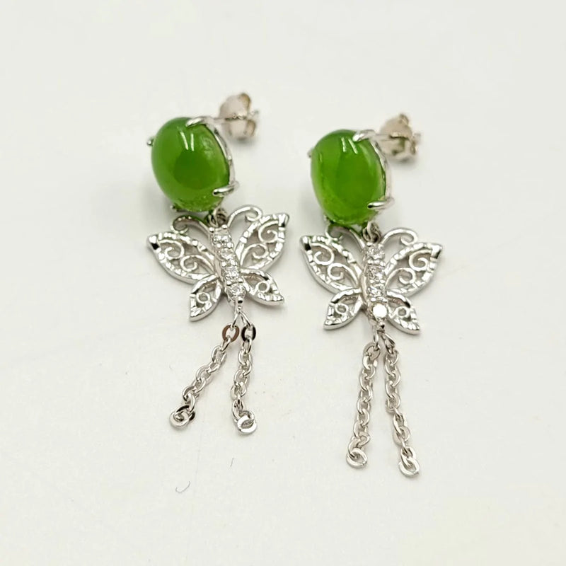 Jade Earrings - Butterfly Dangle in Silver - The Jade Store