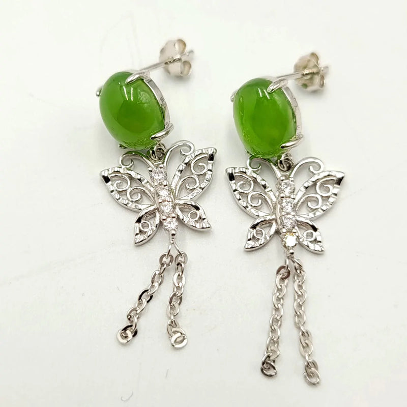 Jade Earrings - Butterfly Dangle in Silver - The Jade Store