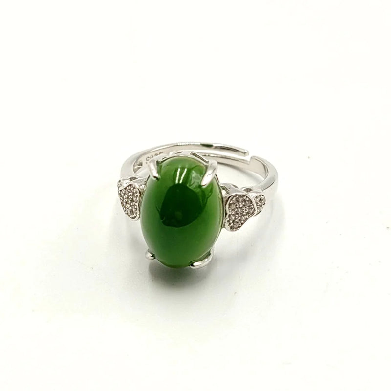 Jade Ring - Oval with CZ Hearts - The Jade Store