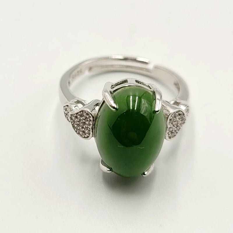 Jade Ring - Oval with CZ Hearts - The Jade Store