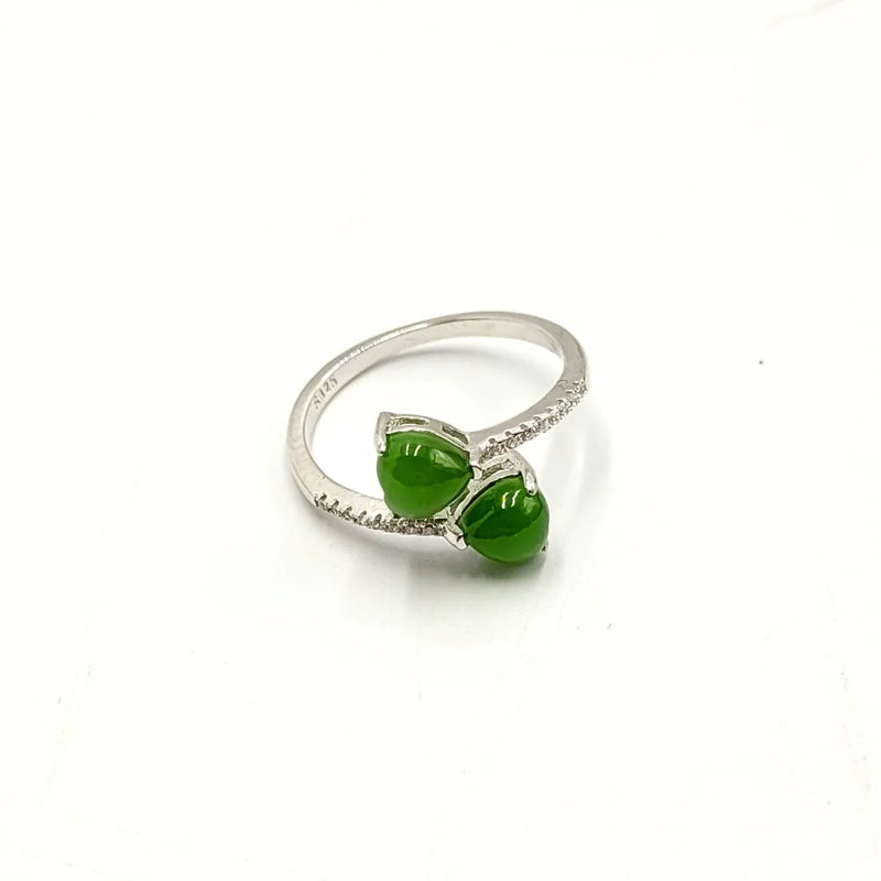 Jade Ring - 2 Hearts on Adjustable CZ Band - The Jade Store