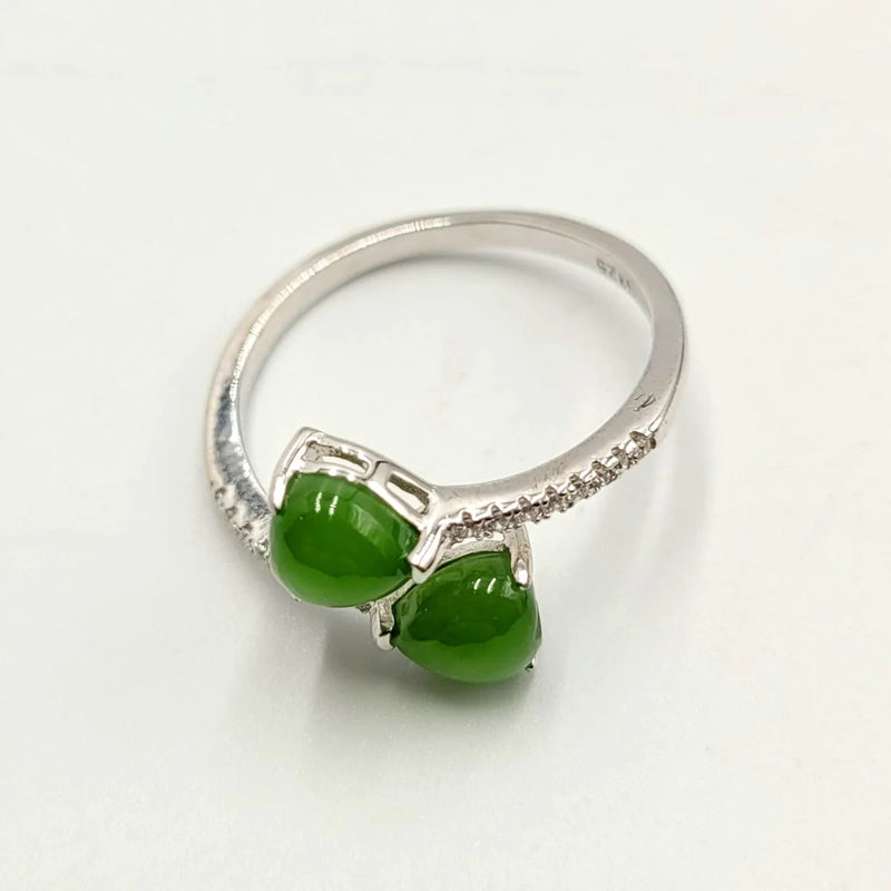 Jade Ring - 2 Hearts on Adjustable CZ Band - The Jade Store