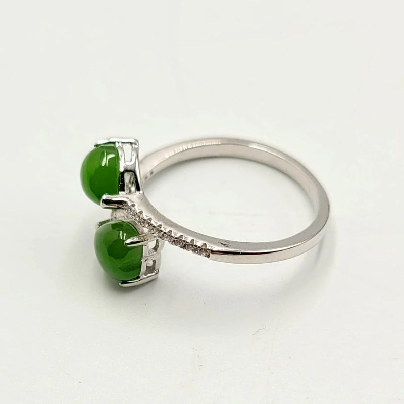 Jade Ring - 2 Hearts on Adjustable CZ Band - The Jade Store