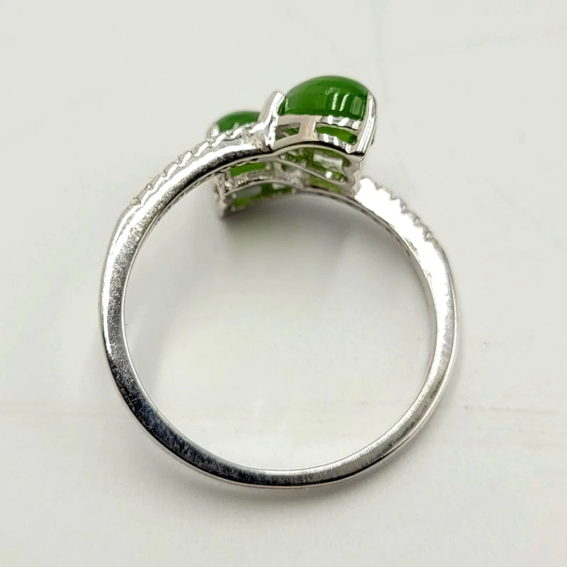 Jade Ring - 2 Hearts on Adjustable CZ Band - The Jade Store