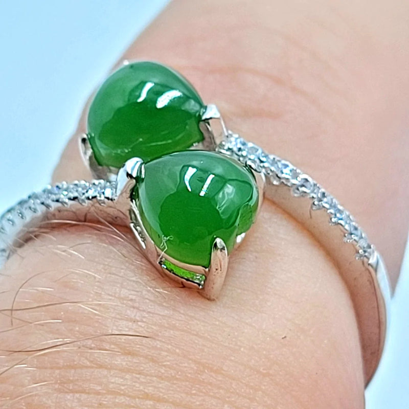 Jade Ring - 2 Hearts on Adjustable CZ Band - The Jade Store