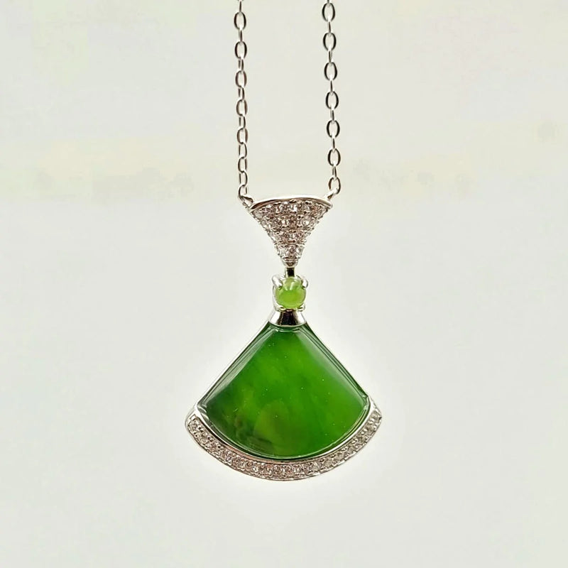 Jade Pendant - Fan with CZ - The Jade Store