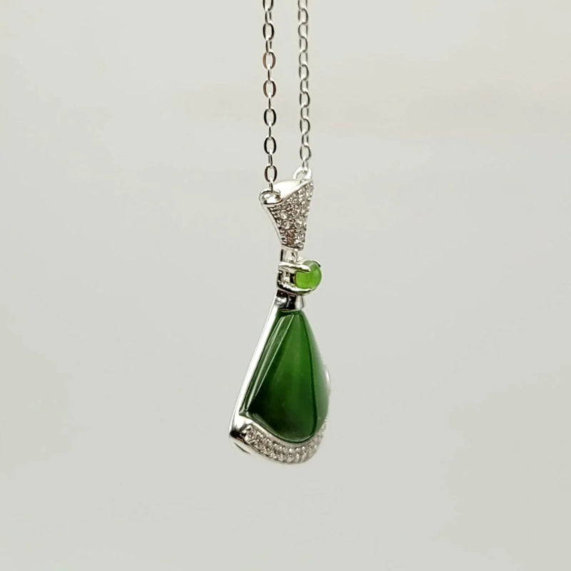 Jade Pendant - Fan with CZ - The Jade Store