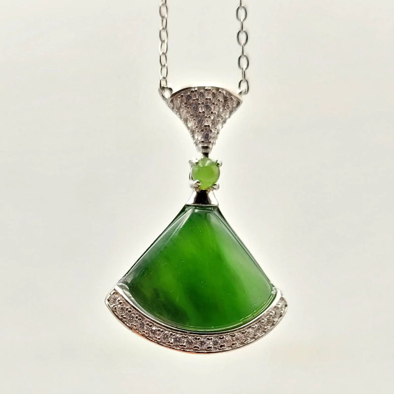 Jade Pendant - Fan with CZ - The Jade Store