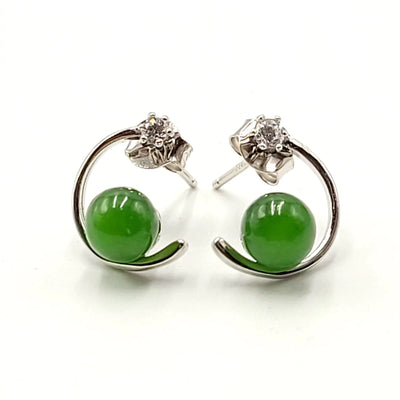 Jade Earrings - Silver Hook with Jade Ball - The Jade Store